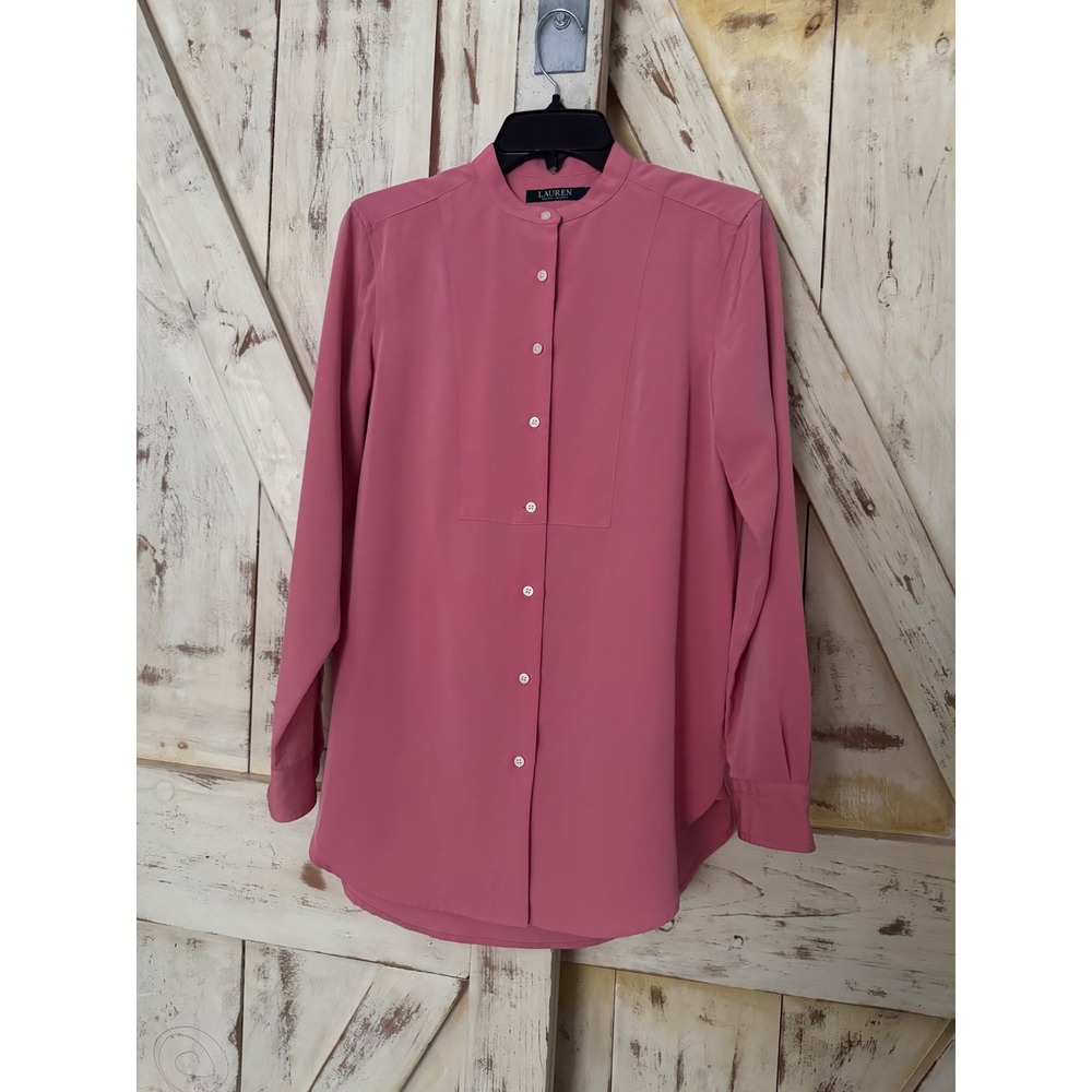 Lauren Ralph Lauren Mandarin Collared Button Down Shirt Long Sleeves Pink
PM
